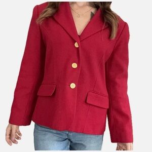 International Scene Wool Red Women's Blazer with Gold Buttons